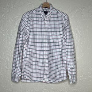 J. Crew Flex Oxford Plaid Shirt Slim Fit Men Pink Green White Large NWT